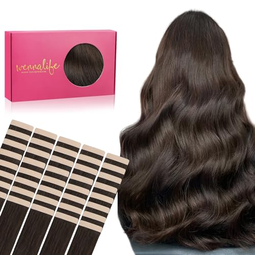 WENNALIFE Extensões adesivas cabelo natural, 40 cm 100 g, 40 peças, castanho-escuro claro extensões de cabelo humano natural liso para mulheres