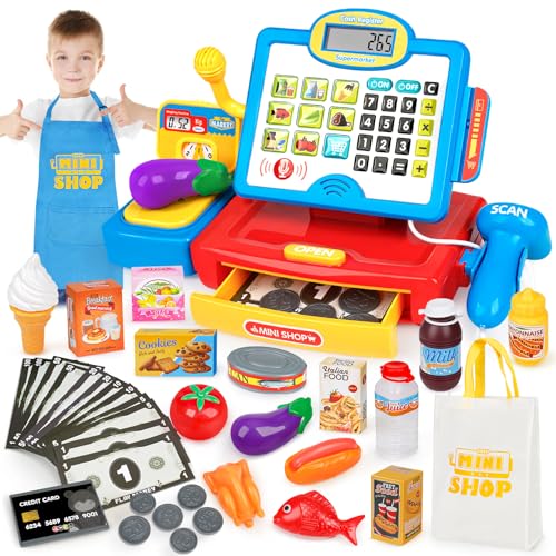 Dreamon Caixa registadora brinquedos crianças, máquina registadora brinquedo com scanner Pretend Shop jogo de roleplay meninos e meninas 3 4 5 6 7 8 anos