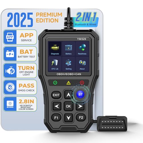 OBD2 Scanner profissional com ferramenta de diagnóstico do testador de bateria ecrã IPS de 2,8 polegadas, verifique a preparação de emissões, ler e apagar códigos de erro, preto