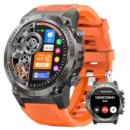 DEKELIFE Relógio inteligente para homem, 1,46" Smartwatch homem com chamadas Bluetooth, 500 mAH IP68 impermeável 120 modos desportivos 24/7 pulso SpO2 e sonho, Smartwatch para Android iOS, laranja