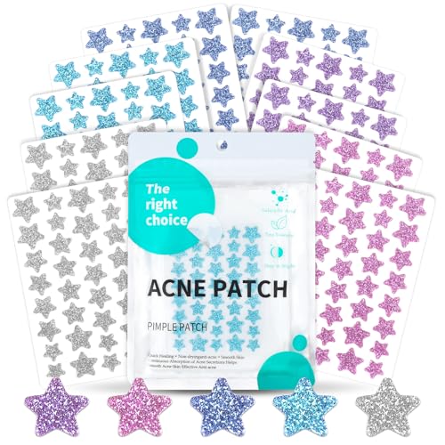 BUTBU Patches para grãos, 400 peças adesivos para acne invisíveis hidrocolóides, adesivos de grãos estrela, com óleo de chá e ácido salicílico, podem desfazer-se acne rapidamente, 5 cores