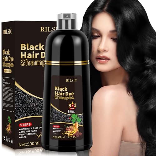 500 ml Black Hair Dye Shampoo 3 em 1, Champu Tinta de cabelo preto, champô para tinta de cabelo instantâneo tinta de cabelo, champô cor champô em minutos champô tinta mulher e homens