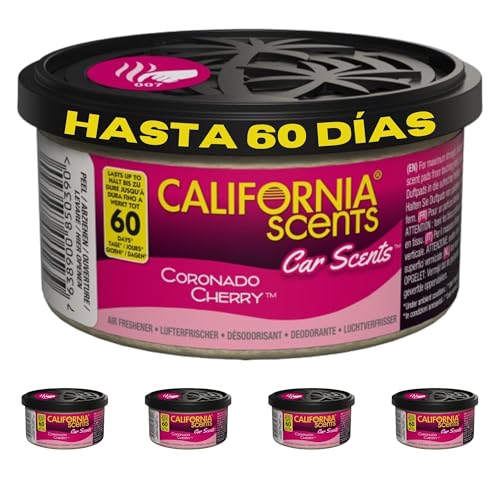 California Scents Ambientador de carro em lata - 4 pacotes - fragrância duradoura de cereja (até 30 dias) - controlo de intensidade de odor para um ambiente fresco e personalizado no seu carro, 42 g