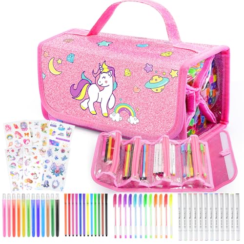 HappyGoLucky Presente menina 3 4 5 6 7 8 9 10 anos, maletin pinturas para crianças aguarela marcadores unicórnio brinquedos menina 3-10 anos presentes de aniversário crianças colégio