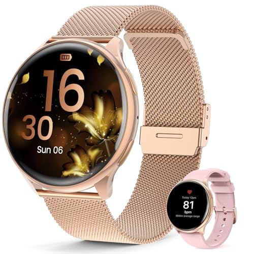 Loekneue Relógio inteligente mulher com chamadas HD Smartwatch com SpO2/ciclo menstrual/fitness/IP67 impermeável/monitor de sono/120 modos desportivos Watch iOS Android (ouro rosa)