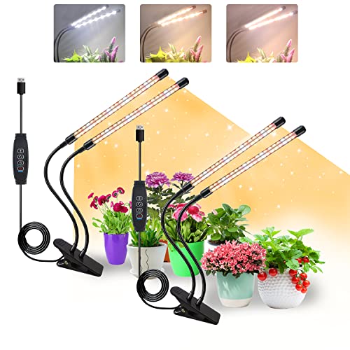 COKOLILA 2 peças lâmpada de cultivo, 320 LEDs luz de espectro total, 3000 K 5000 K 660 nm para plantas de interior com temporizador, 10 brilho, 3 modos, melhor para plantas pequenas (sem adaptador)