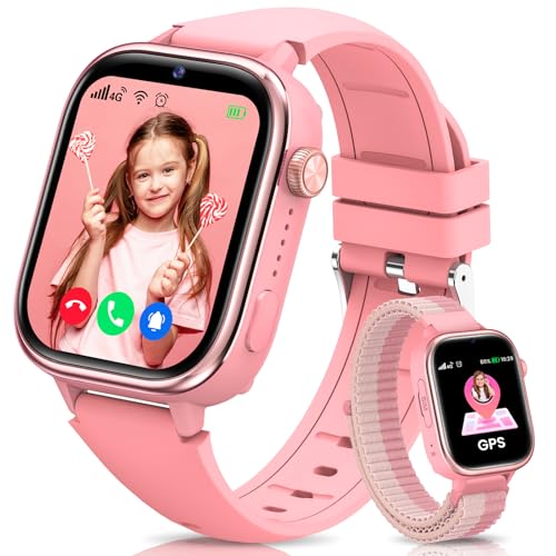 SWGOTA 4G Relógio inteligente criança, Smartwatch crianças com GPS, chamadas, videochamadas, mensagens, modo escola, função Sos, IP68 impermeável, despertador, câmara e podómetro (rosa)
