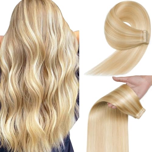 YDDM Extensões adesivas cabelo natural 50 cm 50 g loiro cinza com loiro branco - cabelo humano 20 peças (20 polegadas, 18/613#)