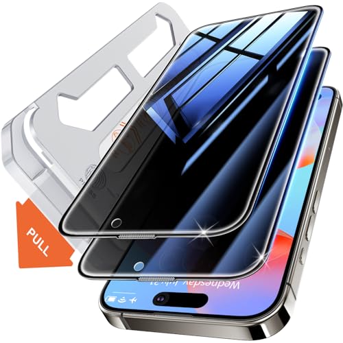 Tentoki Protetor de ecrã de privacidade para iPhone 16 Plus/15 Plus/14 Pro Max de 6,7 polegadas, compatível com ID de rosto, [Instalação com um clique][Proteção de privacidade de 25 graus] 2 unidades