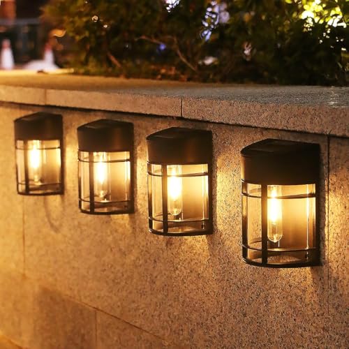 nipify Luz solar exterior jardim, 4 pacotes apliques solares exteriores, IP65 aplique parede exterior solar, luzes solares LED exterior jardim para cerca alpendre parede, pátio, branco quente