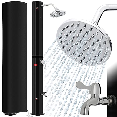 KESSER® Chuveiro de jardim 40 l | Chuveiro solar com água quente máximo de 60 °C, inclui saboneteira metálica e cobertura protetora, sem conexão elétrica, chuveiro de piscina Camping e torneira, preto