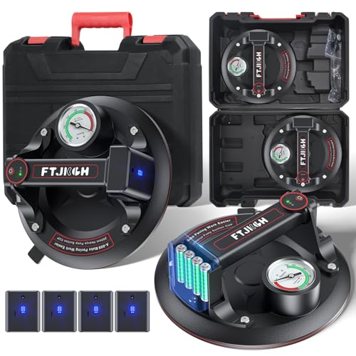 2 peças ventosas para vidro elétrico, ventosas para azulejos de 8", ventosas para vidro com manómetro, quatro pilhas, ventosa de vidro elétrica, cargas de 220 kg para transportar vidro, azulejos