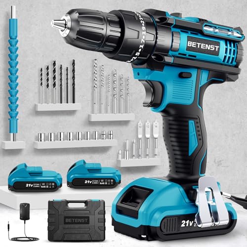 Broca Percutor bateria 21 V, broca parafuso bateria 42 Nm com 2 baterias 2,0 Ah, 25 * 3 ajuste de par chave de fenda elétrica, 30 acessórios, suporte de bloqueio de 10 mm para casa, bricolage