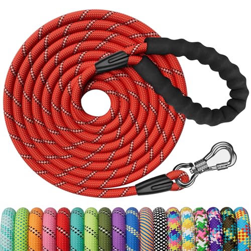 X XBEN Trela de treino para cão, 10 m comprida com gancho bloqueável, para cães grandes e pequenos, confortável aderência, refletor e resistente