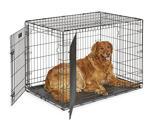 MidWest Homes for Pets iCrate modelo 1542DDU Gaiola para cães recém-otimizada, com porta dupla, bandeja à prova de fugas, pernas protetoras comprimento de 106,68 cm, cor preta