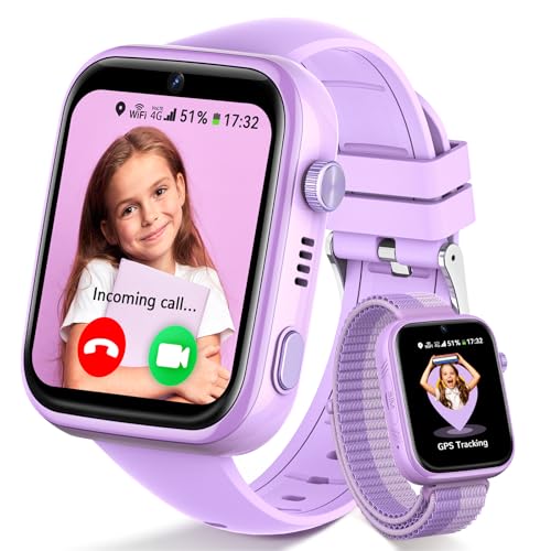 Fitnynxos 4G Relógio inteligente criança, Smartwatch crianças com GPS e chamadas, videochamada, localizador, SOS, modo de classe, bate-papo, SMS, Whatsapp, WiFi, IP68 impermeável, SIM, podómetro