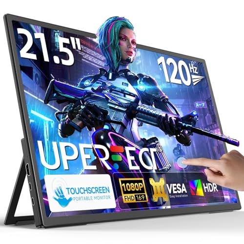 UPERFECT 21,5 polegadas portátil monitor Touchscreen 120 Hz monitor portátil ecrã tátil com VESA 1300:1 1920 * 1080 Full HD USB C para PC portátil consola de jogos, capa metálica, compatível com VESA