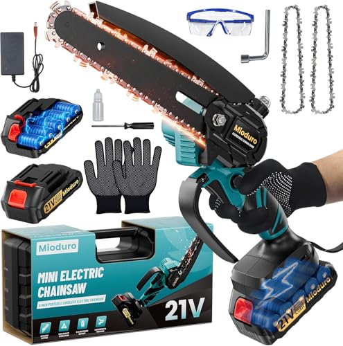 Mini serra elétrica de 6 polegadas com lubrificante automático e 2 baterias de grande capacidade, serra elétrica para cortar madeira e podar árvores