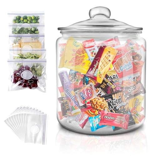 Masthome Frasco de vidro de 3,9 l com tampa, frasco de bolachas com tampa hermética, grande frasco de vidro com boca larga, recipientes de armazenamento de alimentos, com um saco de silicone