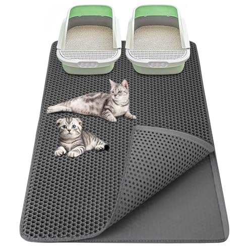 Tapete areia gato 90 x 60 cm EVA impermeável tapete areia gato, design de camada dupla em forma de favo tapete areia gatos, cinzento