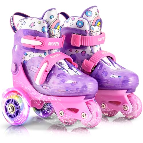 SULIFEEL Patins para meninos patins ajustáveis com rodas luminosas para meninas e meninos iniciantes