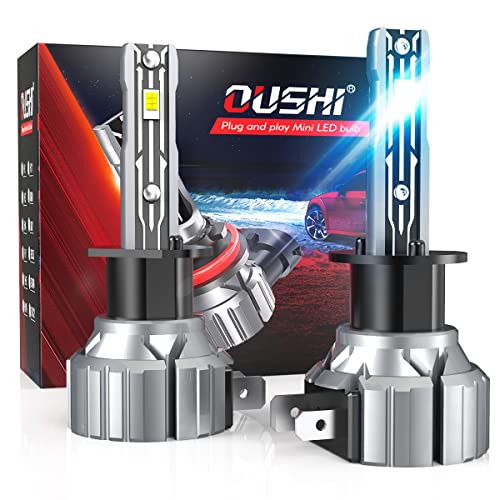 OUSHI Lâmpada H1 LED 55 W, LED H1 kit de conversão de luz de nevoeiro para automóvel, impermeável 12000 LM lâmpadas para luzes de nevoeiro, 6000 K Xenon branco (2 peças)