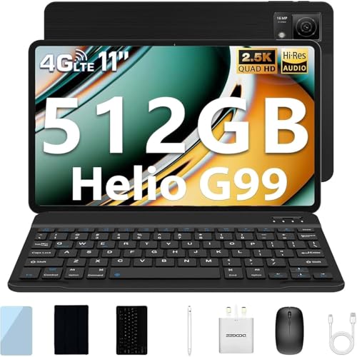 DOOGEE T40 Tablet com teclado, tablet de 11 polegadas 20 GB RAM 512 GB ROM/2TB, Helio G99 2,5 K FHD+Tablet PC 8580 mAh/ 16 MP+8 MP Tablets Android 14, tablets 4G LTE+5G WiFi/Face ID. /OTG/GPS Com capa