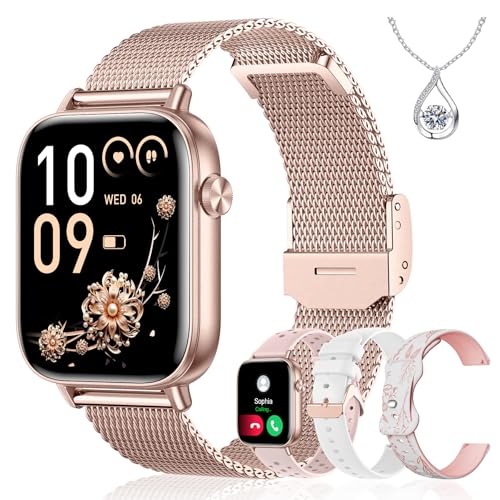 Iaret Relógio inteligente mulher, 1,83" Smartwatch com 4 correias, chamadas Bluetooth, monitor sonho/ritmo cardíaco/SpO2/Menstrual, 110 modos desportivos pulseira atividade para iOS/Android, ouro rosa