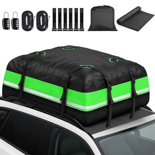 Baú de teto 15 Cubic/425 L, impermeável peito de teto Oxford 1000D, com tapete antiderrapante e 6 correias para cargas pesadas, bolsa de teto dobrável para viagens, carros, todo-o-terreno