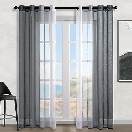 Topfinel Cortinas para sala de estar modernas, 2 peças, preto translúcidas, cortina de cozinha, cortina de janela para quarto de criança, decoração de sala de estar, quarto juvenil, 140 x 240 cm