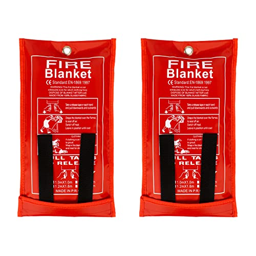 FLASLD Manta ignífuga para casa e cozinha, mantas ignífugas de fibra de vidro de emergência para pessoas, proteção ignífuga e isolamento térmico (91 cm x 91 cm, embalagem de 2)