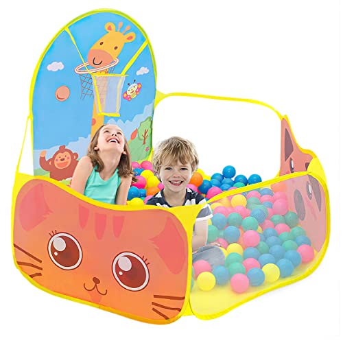 Tenda de campanha infantil, piscina de bolas ruspela crianças Pop Up dobrável tenda de jogos de desenhos animados piscina com aro de basquetebol (não inclui bolas)