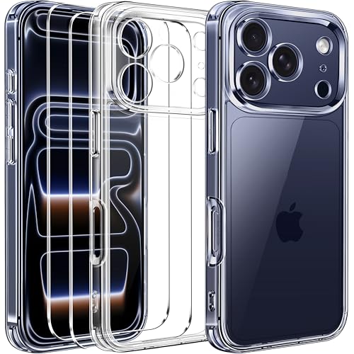 ivoler Anti-amarelo claro capa para iPhone 17 Pro MAX com 2 peças vidro temperado, [proteção militar] capa protetora anti-choques transparente Bumper Case