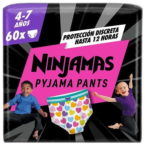 Ninjamas Fralda de pijama com corações, 10 fraldas de pijama, 4-7 anos, 17 kg-30 kg, proteção contra fugas a noite toda