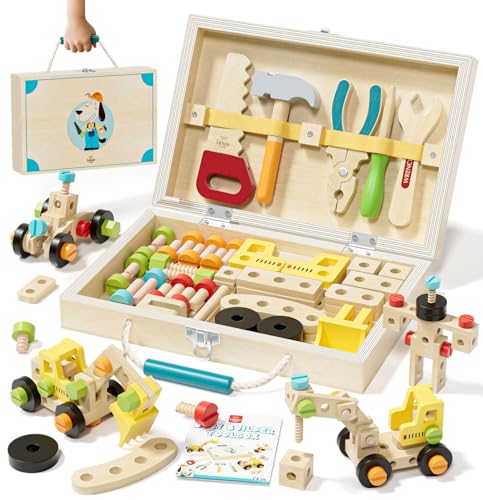 Lehoo Castle Montessori Caixa de ferramentas brinquedos para crianças 3 4 anos, jogos educativos de madeira presente meninos menina 2 3 4 5 (cão)