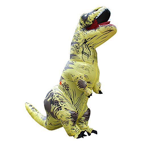 JASHKE Fato de dinossauro fato insuflável fato de Trex disfarce de Halloween disfarce de adulto (amarelo)