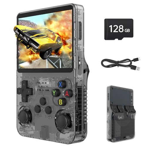 Febotak R36S Consola de jogos portátil retro, ecrã IPS de 3,5 polegadas, 128 GB de memória, mais de 40.000 jogos, com base em ARKOS de código aberto LINXU, bateria de 3500 mAh (preto)