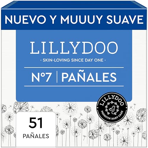 Fraldas LILLYDOO delicadas com a pele - tamanho 7 (15 kg), caixa de meio mês (51 unidades), proteção contra fugas, macias, sem perfumes ou loções e dermatologicamente testados