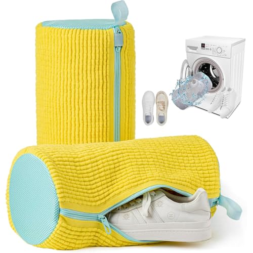 Saco de lavar chinelos, saco de limpeza de sapatos, 2 peças saco para lavar sapatilhas na máquina de lavar reutilizável saco de lavagem de sapatos (amarelo)