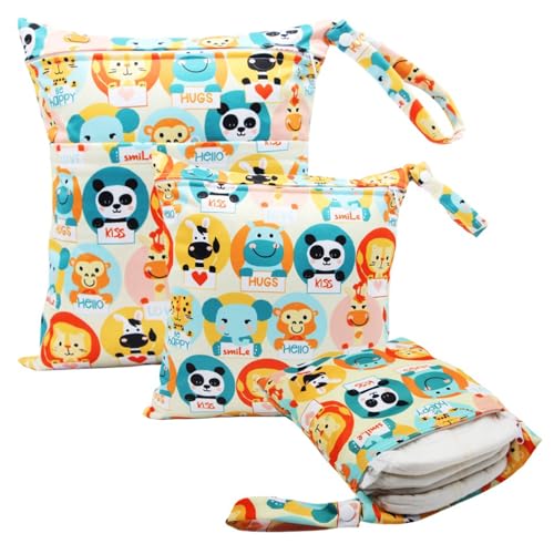 FYting 3 peças saco de fraldas para bebé, saco impermeável de tecido, necessidade de bebé, reutilizável, impermeável, húmido, com fecho de correr, para nadar, acampar, viajar, fitness, praia (ovelha