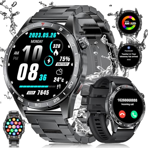 ESFOE Relógio inteligente homem com 3 correias, 1,43'' AMOLED Smartwatch homem com chamadas para Android iOS, IP68 impermeável 120 modos desportivos fitness watch com monitor de ritmo cardíaco/sonho