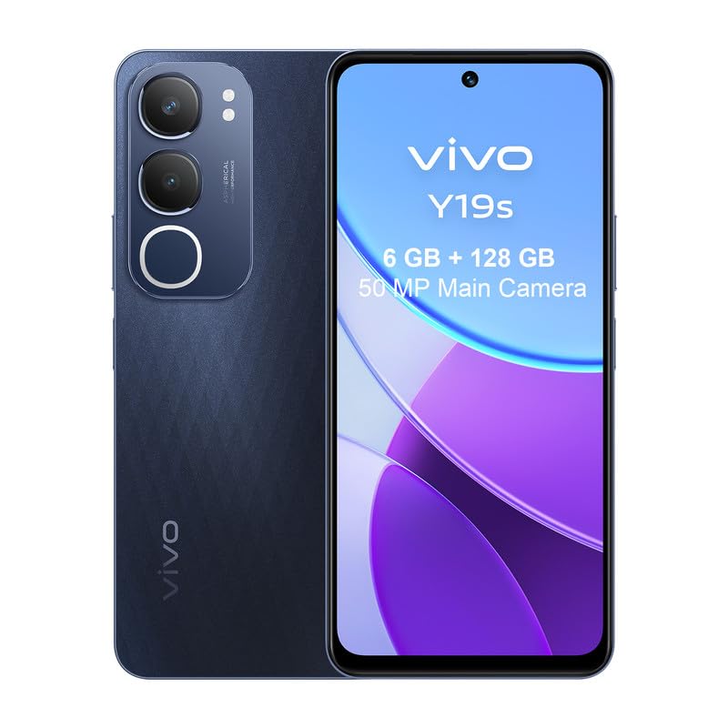 VIVO Y19s, smartphone 6 GB RAM + 128 GB ROM, câmara principal de 50 MP, bateria de 5150 mAh, luz dinâmica, ecrã super brilhante 6,68", IP64, telemóvel 4G, Dual SIM, Android 14, preto