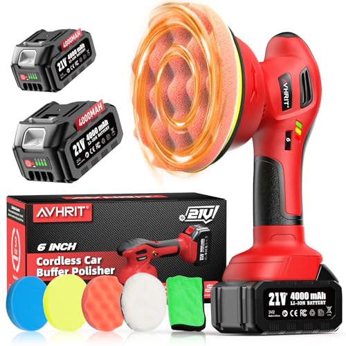Polidor de carro sem fios 2025 com 2 x 21 V de 4000 mAh (até 6000 RPM), kit de almofadas e polidores de carro de 6", ideal para polimento, encerado e detalhado de veículos