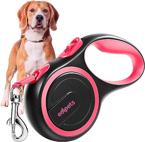 Edipets, Trela para cão extensível, retro, 3, 5 e 8 m, fita flexível para treino e caminhada, com segurança e com travão, design e aderência confortável (8 metros, rosa)