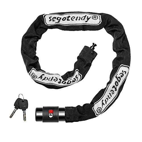 Segotendy Cadeado de bicicleta, 8 mm 1020 g, cadeado de bicicleta anti-roubo com manga protetora tecida, cadeado de corrente com 2 chaves e tampa impermeável, segurança cadeados para bicicleta Moto