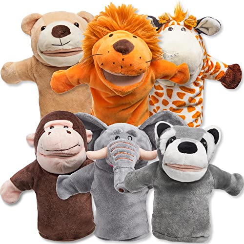 Animal Amigos Deluxe - Brinquedos de mão para crianças com boca de trabalho (pacote de 6) para jogos criativos