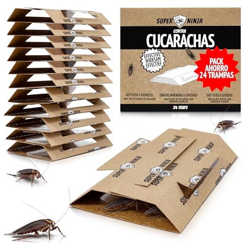 Super Ninja Armadilhas para baratas, conjunto de 24 unidades, armadilha adesiva com atração natural, mata baratas sem tóxicos, ideal para casa, cozinha, garagem e despensa, duração até 3 meses