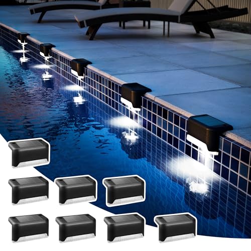 Solpex Conjunto de 8 luzes solares impermeáveis para cercas, escadas exteriores, escadas, cercas, pátios, pátios e estradas (preto, branco)