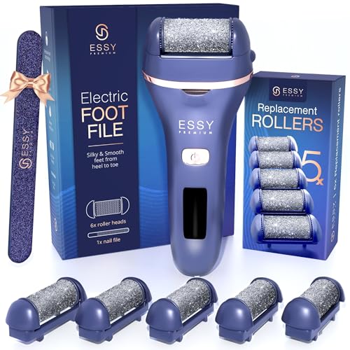 Essy Lima elétrica pés duros com 5 rolos de substituição remove calos para pés lima elétrico calos remover limão de durezas pedicure elétrico remoção de calos profissional Foot File (marinho)