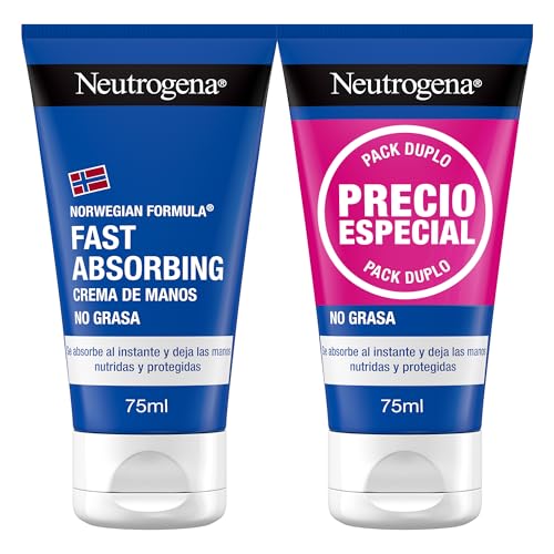 Neutrogena Fórmula Noruega Fast Absorbing (embalagem de 2 x 75 ml) creme de mãos reparador não gordura com glicerina e vitamina E, creme para mãos rachadas e secas de rápida absorção